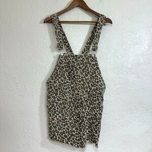 entro Skirt Style Bib Overalls Womens M Leopard Animal Print Preppy Boho 90s Y2K
